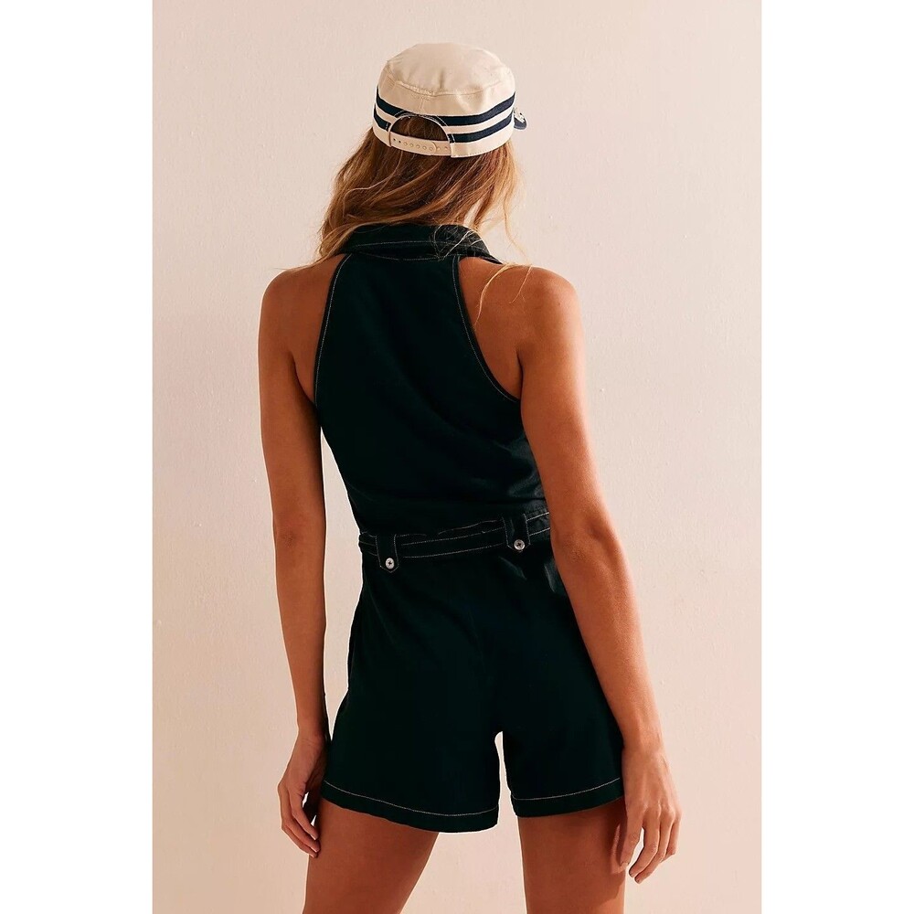 Free people Free-est Sunset Sail Romper Dress Collared Buttondown Black L 286094 - Picture 4 of 9